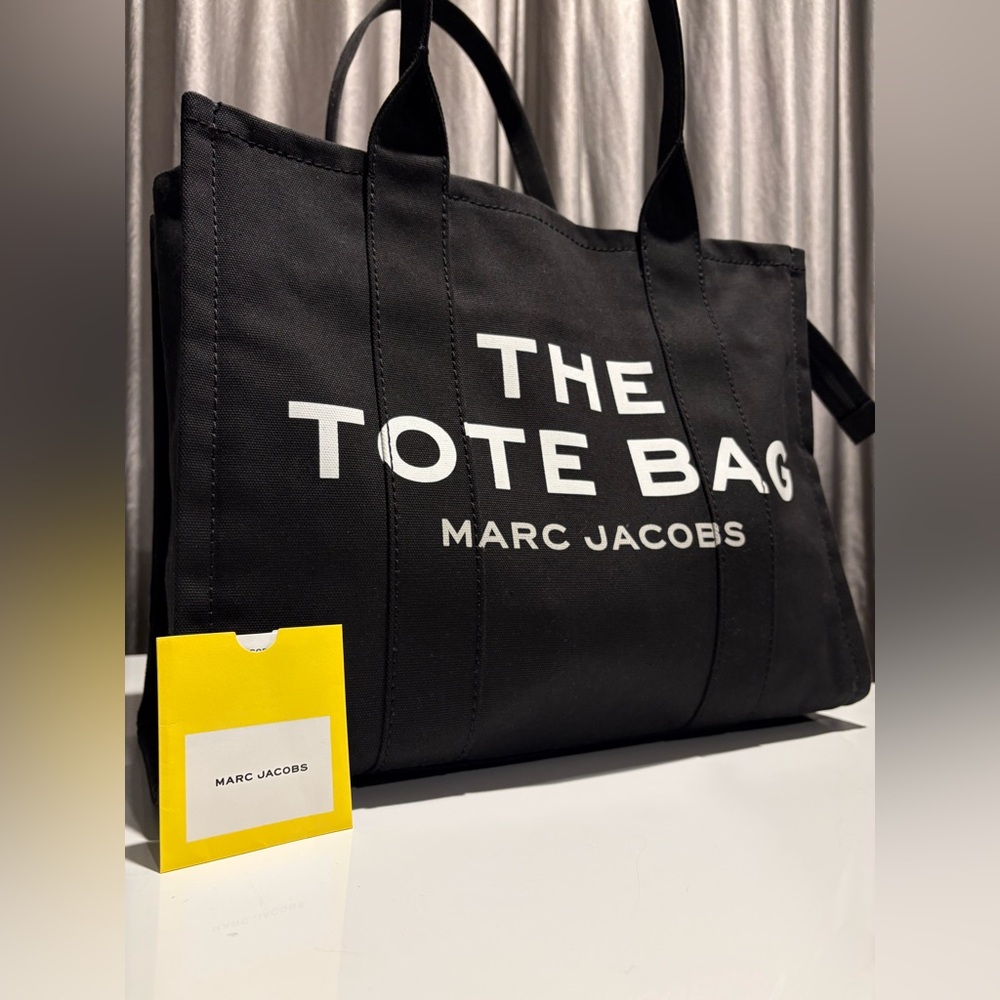 Marc Jacobs Black Canvas Tote with White Logo Text